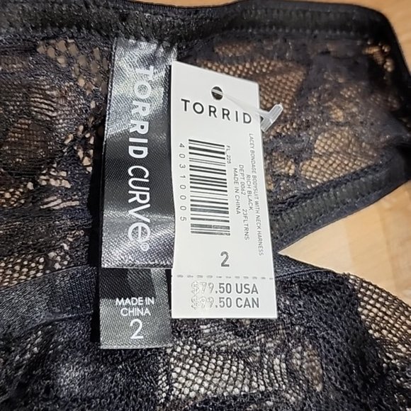 Torrid - Lacy Bondage Bodysuit with Neck Harness in Rich Black - Picture 10 of 14